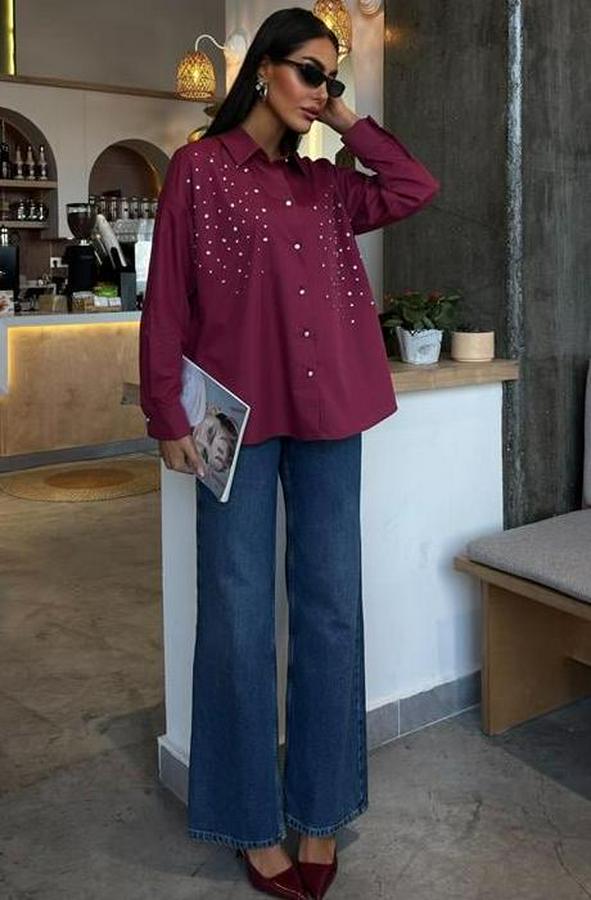 Kristal Taş Çakımlı Poplin Gömlek 3413