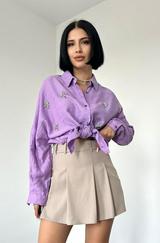 Lila Kristal Taşlı Gömlek