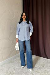 Mavi Çizgili Poplin Uzun Kol Gömlek