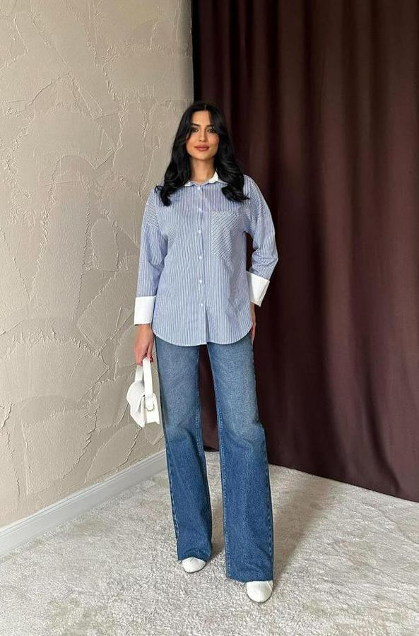 Mavi Çizgili Poplin Uzun Kol Gömlek