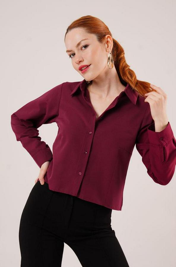 Ön Dikiş Detaylı Bordo Gömlek