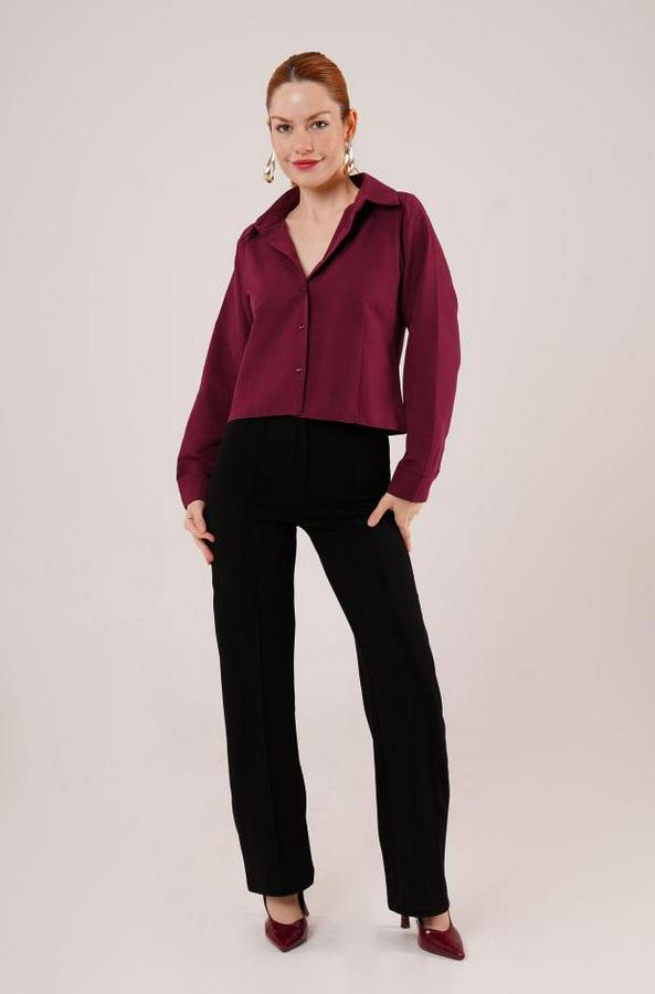 Ön Dikiş Detaylı Bordo Gömlek