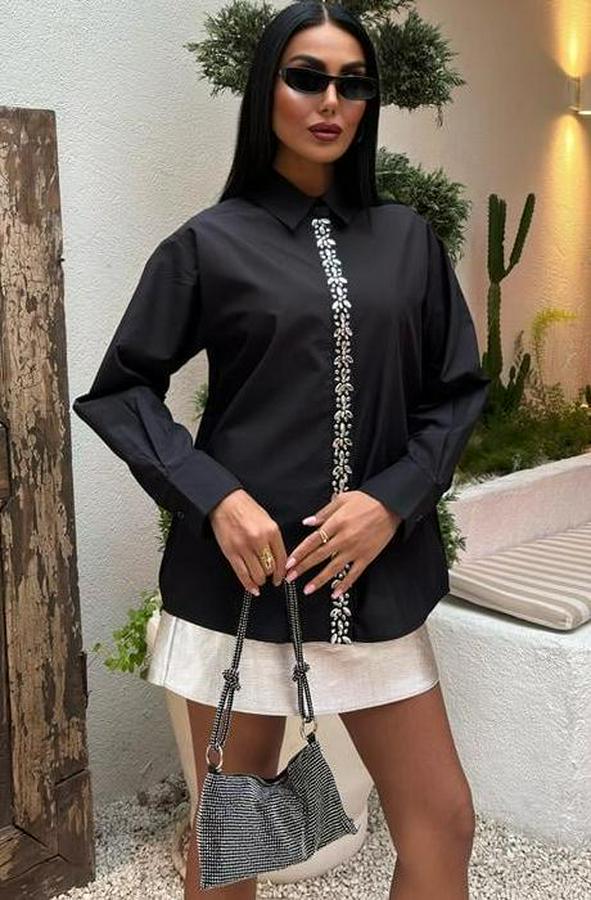 Önü Şerit Taşlı Gömlek 3448