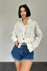 Oranj Brode Çiçek Nakışlı Klasik Gömlek