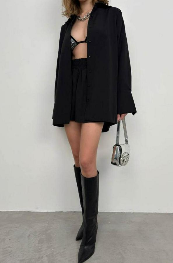 Oversize Gömlek Büzgülü Şort Takım