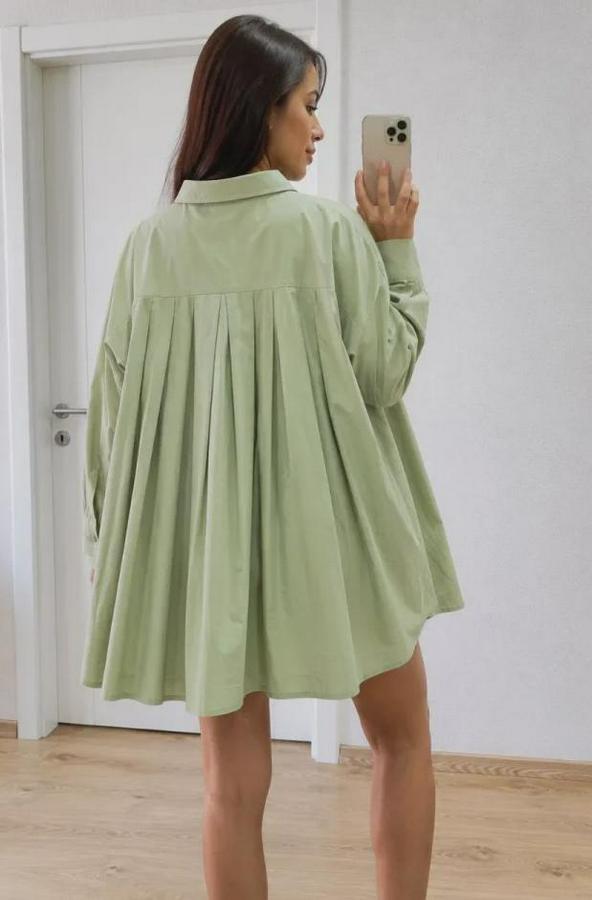 Oversize Pens Detaylı Cepli Yırtmaçlı Rahat Kalıp Poplin Gömlek
