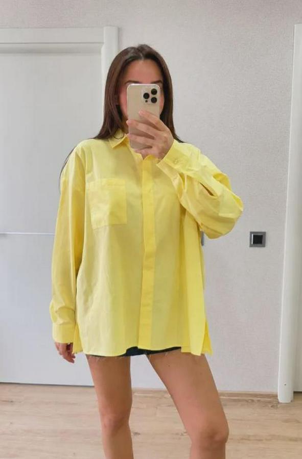 Oversize Pens Detaylı Cepli Yırtmaçlı Rahat Kalıp Poplin Gömlek