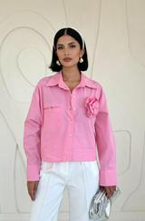 Pembe Fleto Cepli Poplin Gömlek