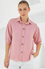 Pembe Kısa Kol Oversize Keten Gömlek 20240