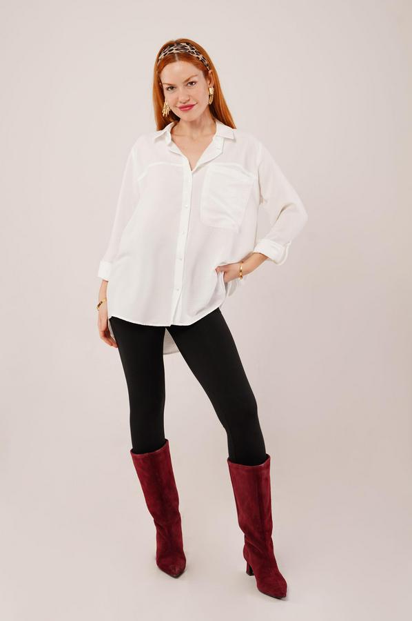 Salaş Kesim Cepli Beyaz Gömlek