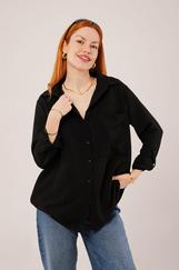Salaş Kesim Cepli Siyah Gömlek