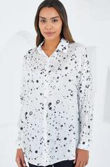 Siyah Beyaz Desenli Oversize Saten Gömlek 3985