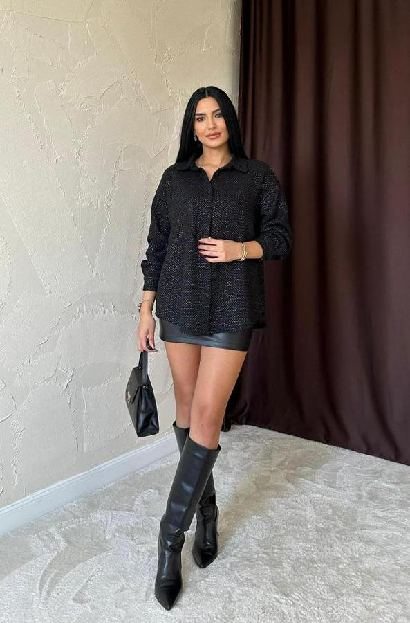 Siyah Işıltılı Gömlek