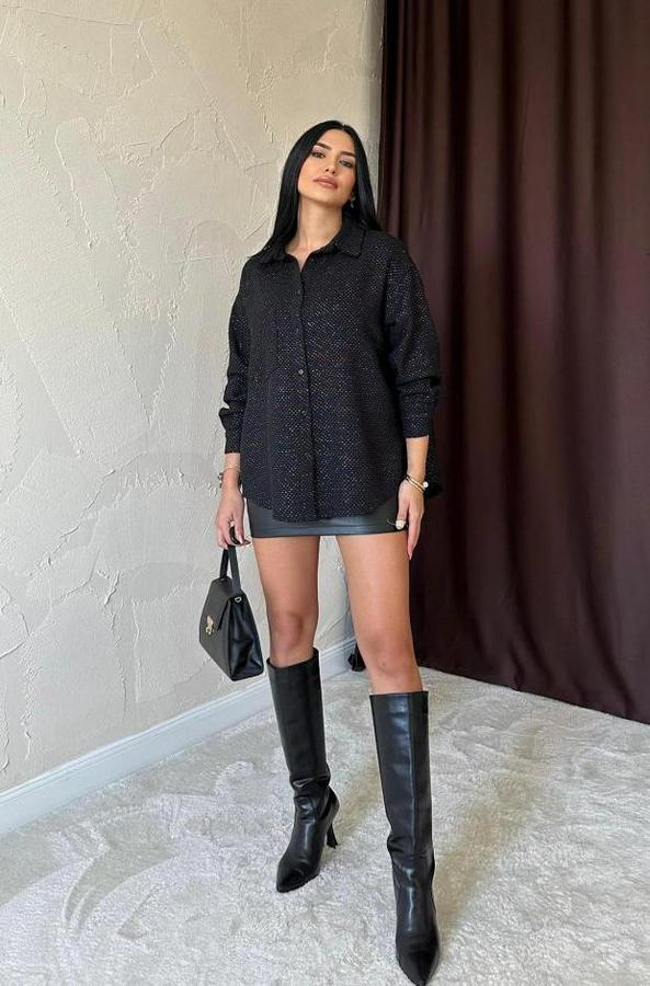 Siyah Işıltılı Gömlek