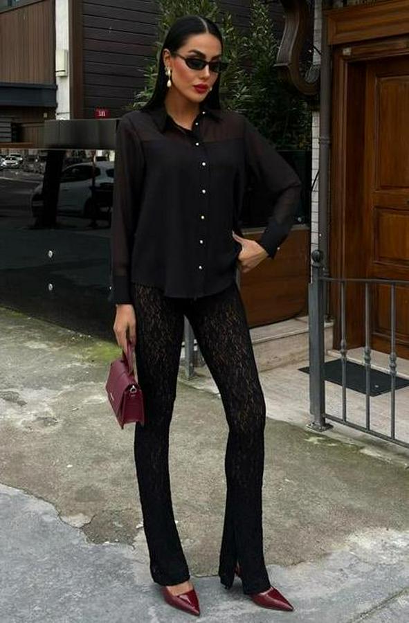 Transparan Detaylı Dökümlü Gömlek 3427