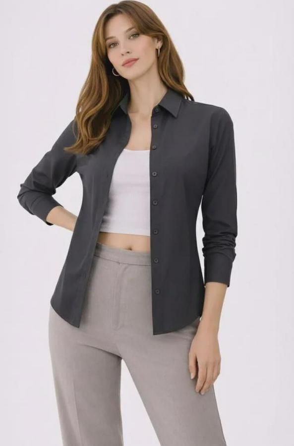 Uzun Kollu Gömlek Düğmeli Klasik Yaka Günlük Ve Ofis Şıklığına Uygun