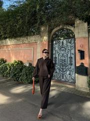 Uzun Kollu Yakalı Gömlek Pantalon Takım- Kahverengi
