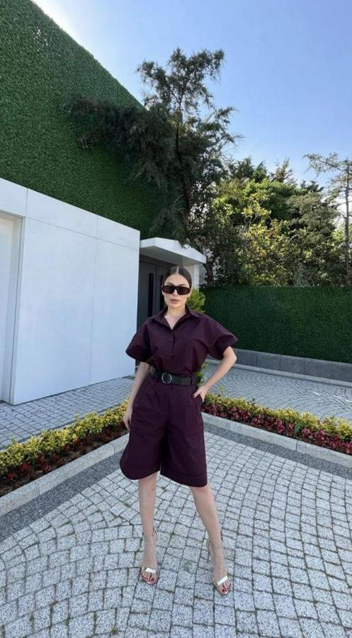 Yakalı Gömlek Kemerli Şortlu Takım