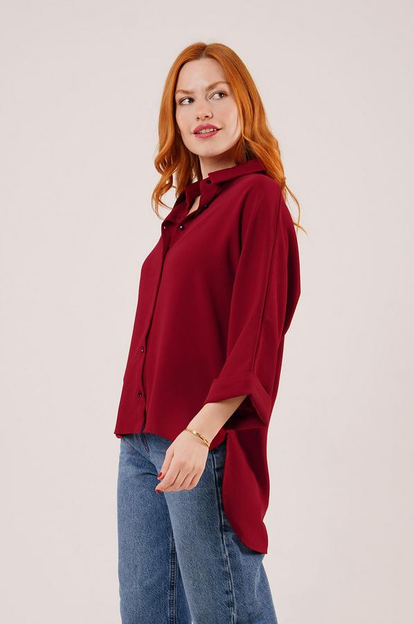 Yarasa Kol Rahat Kalıp Bordo Gömlek