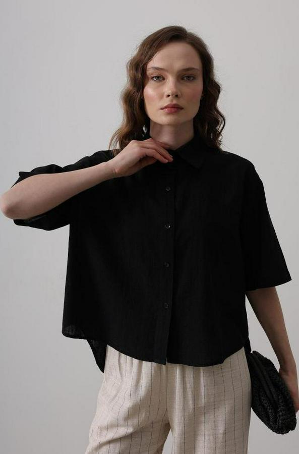 Yarım Balon Kol Çizgili Gömlek