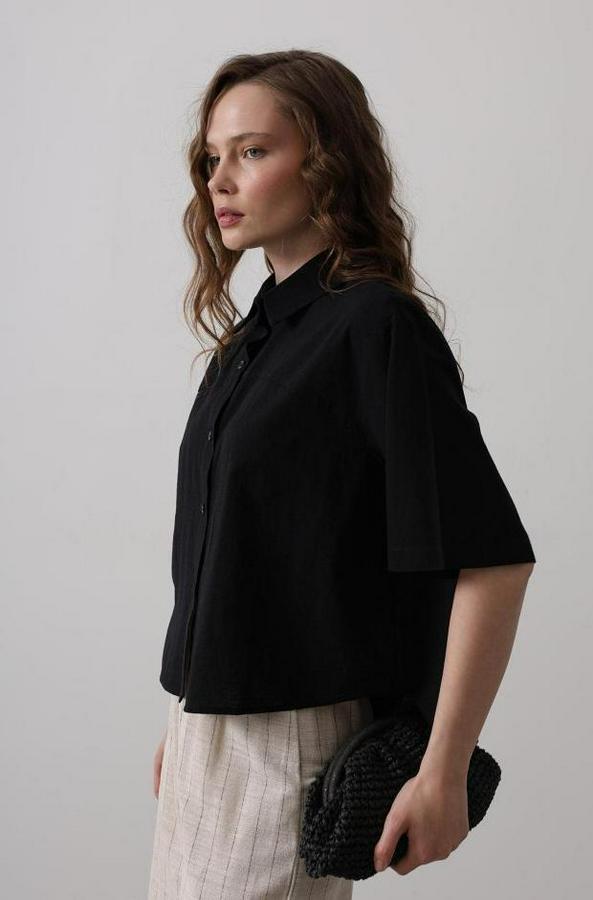 Yarım Balon Kol Çizgili Gömlek