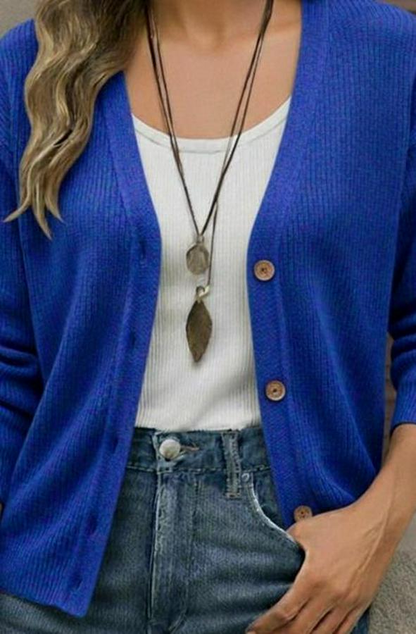 Düğme Detay Triko Bluz