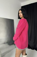 Fuşya Şeritli Bukle Hırka