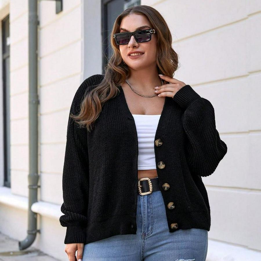 Beş Düğme Detay Büyük Beden Triko Hırka