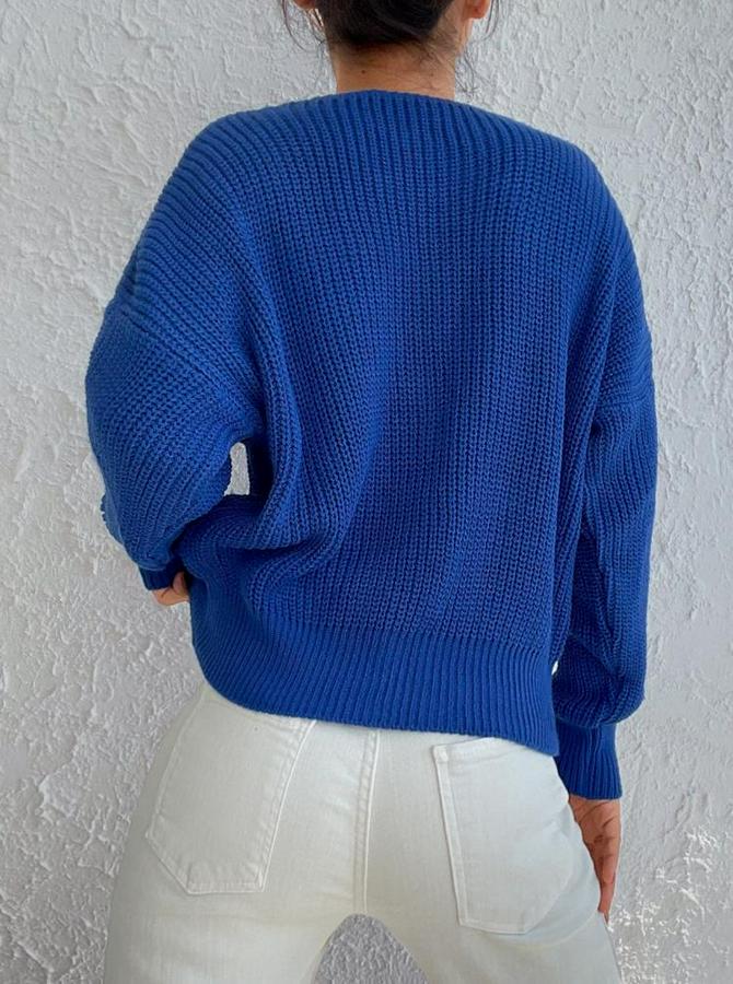 Uzun Kollu Düğme Detay Triko Hırka