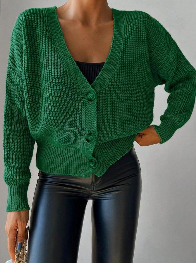 Uzun Kollu Düğme Detay Triko Hırka