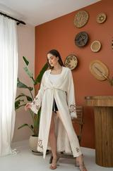 Kahverengi Baskı Detay Keten Hırka