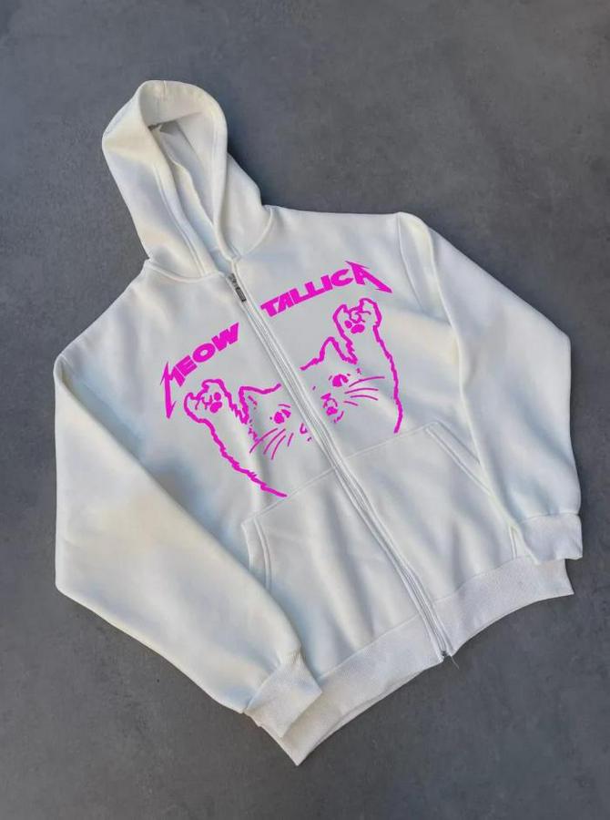 Kışlık Baskılı Fermuarlı Kapüşonlu Hırka