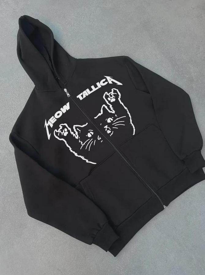 Kışlık Baskılı Fermuarlı Kapüşonlu Hırka