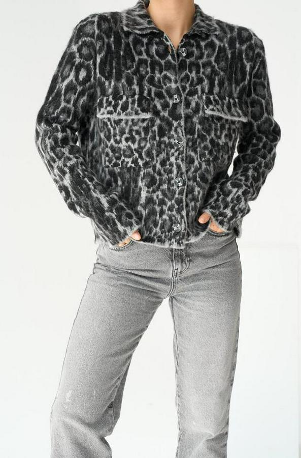 Leopar Desen Jakarlı Hırka