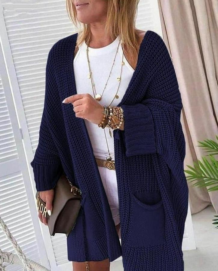 Oversize Kalıp Cepli Salaş Triko Hırka Laci