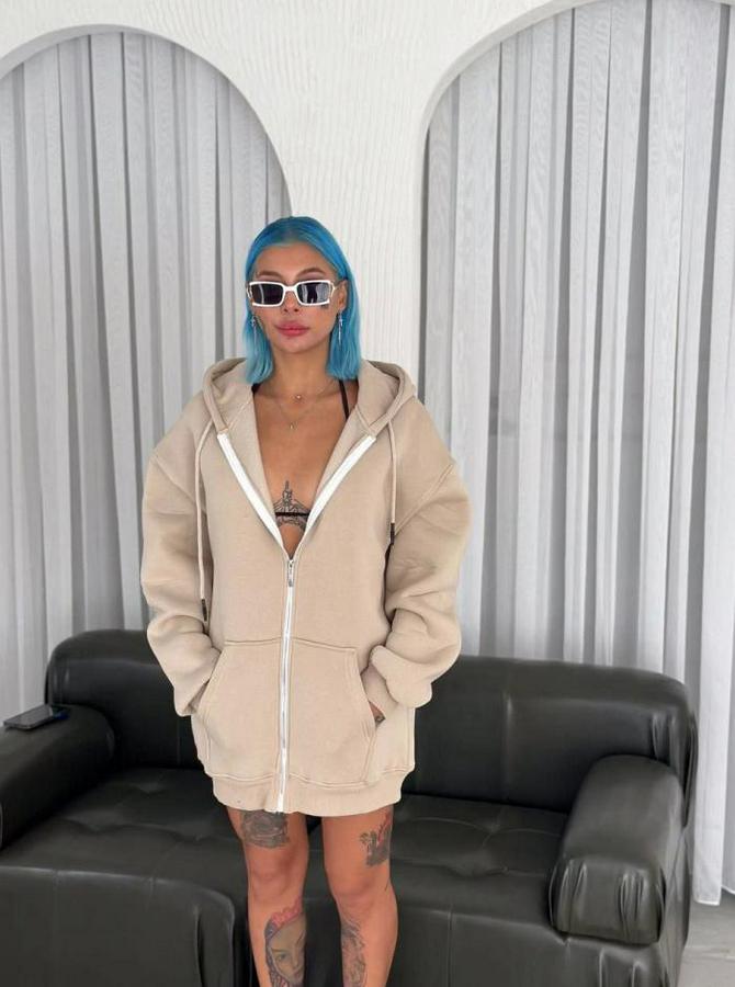 Oversize Tam Fermuarlı Uzun Kol Hırka