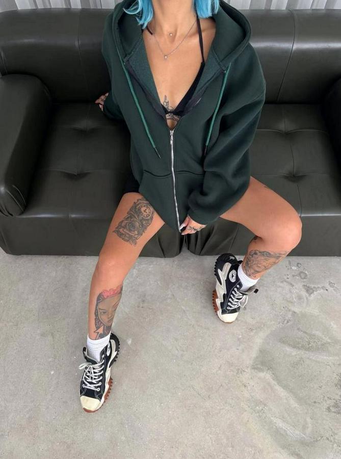 Oversize Tam Fermuarlı Uzun Kol Hırka