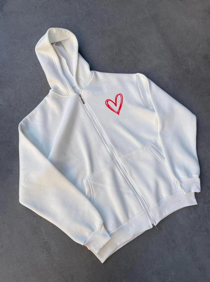 Üç Iplik Baskılı Fermuarlı Kapşonlu Hırka