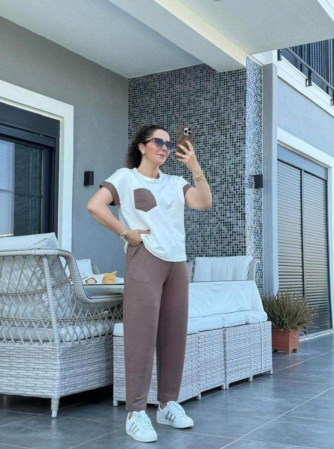 Kristal Kumaş Garnili Cep Detaylı Ikili Takım