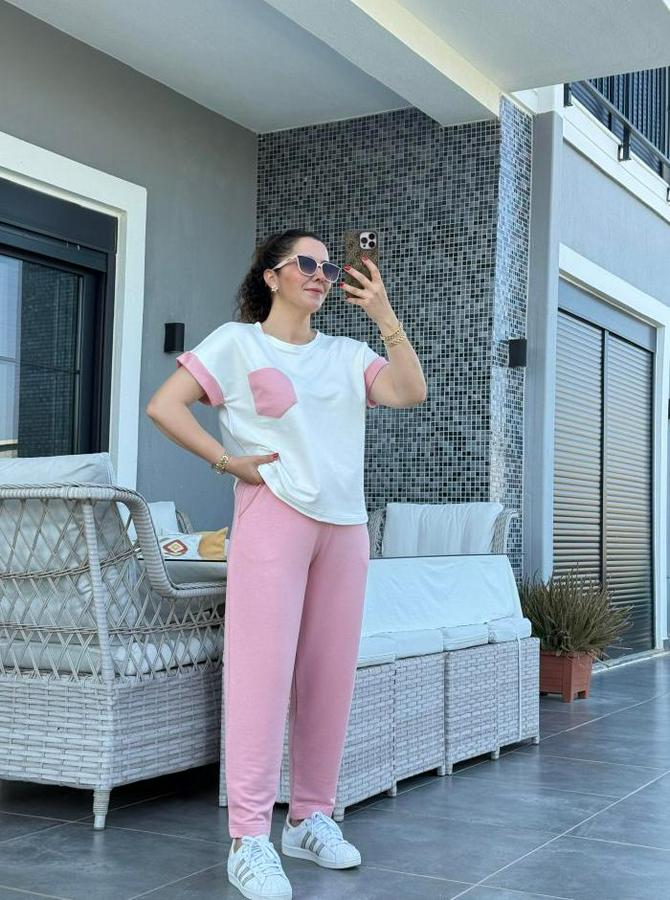 Kristal Kumaş Garnili Cep Detaylı Ikili Takım