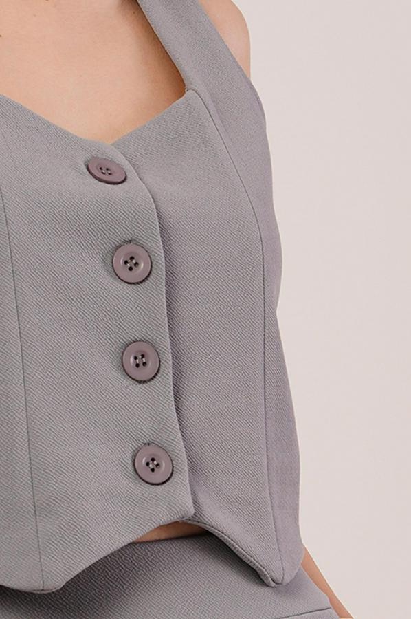 Kalın Askılı Düğmeli Yelek Ve Pantolon Gri Takım