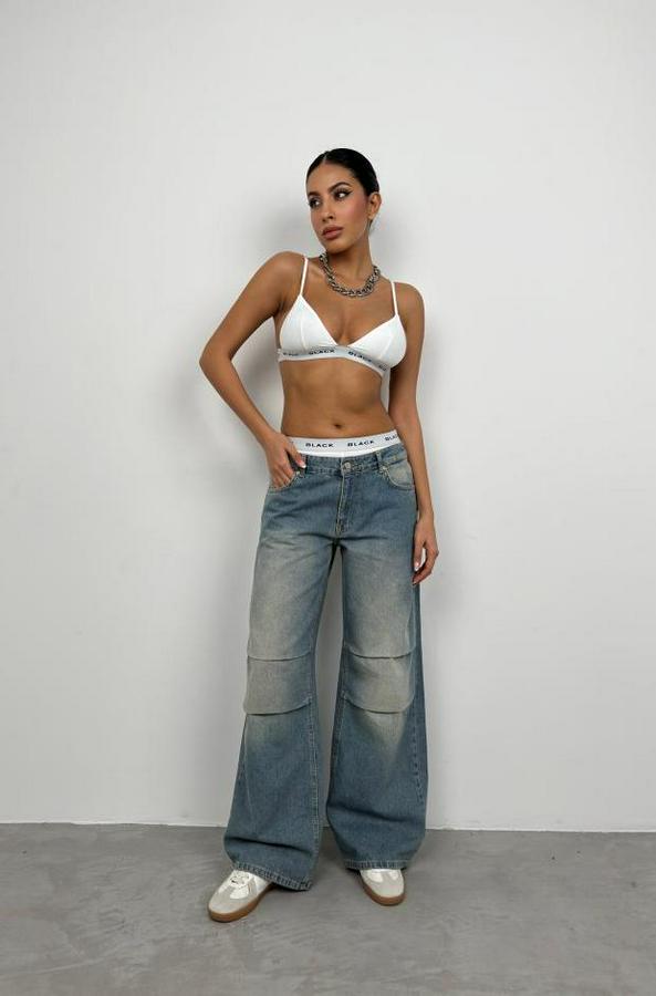 Düşük Bel Diz Katlı Jean