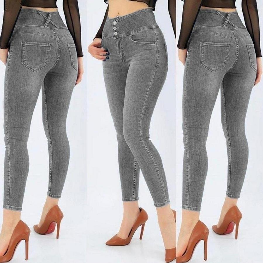 Yüksel Bel Likralı Kot Pantolon (Gri)