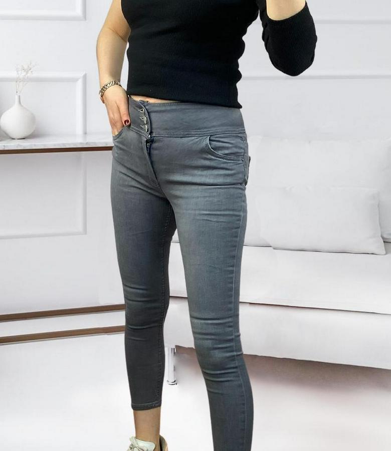 Yüksel Bel Likralı Kot Pantolon (Gri)