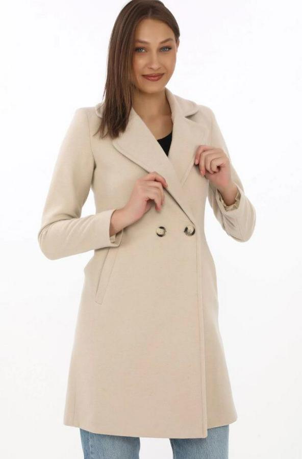 Kaşe Kaban – Siyah Yünlü Dokuma, Kruvaze Yaka, Astarlı, Cepli, Kuşaklı Uzun Boy Tesettür Uyumlu Kışlık Şık Kaban