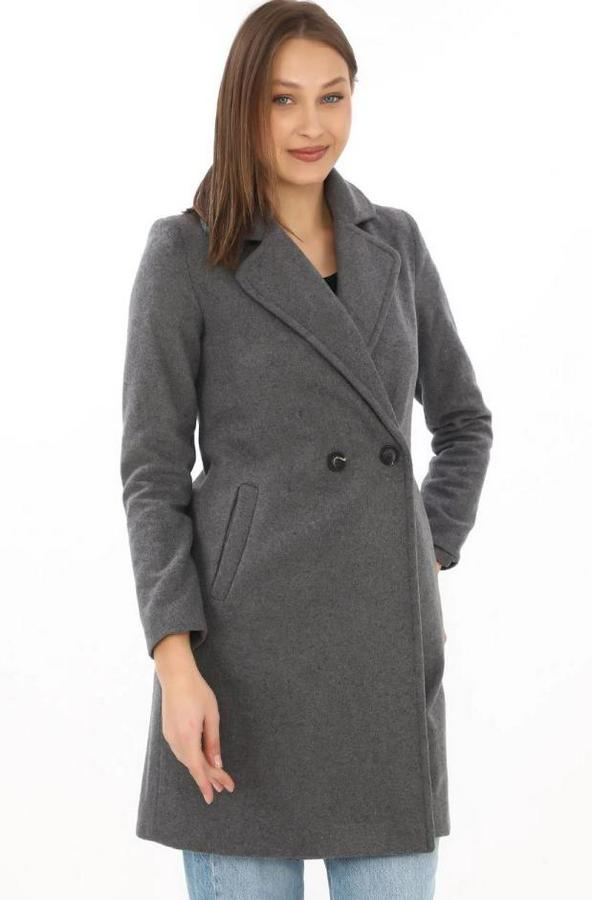 Kaşe Kaban – Siyah Yünlü Dokuma, Kruvaze Yaka, Astarlı, Cepli, Kuşaklı Uzun Boy Tesettür Uyumlu Kışlık Şık Kaban