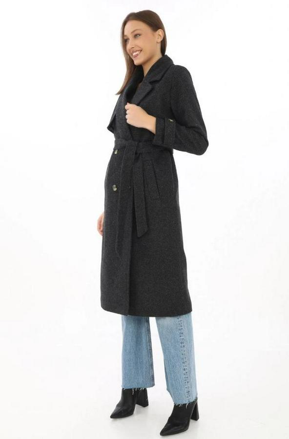 Premium Kaşe Kaban Uzun Boy, Balık Sırtı Yünlü Kaşmir Dokuma, Kruvaze Kuşaklı Astarlı