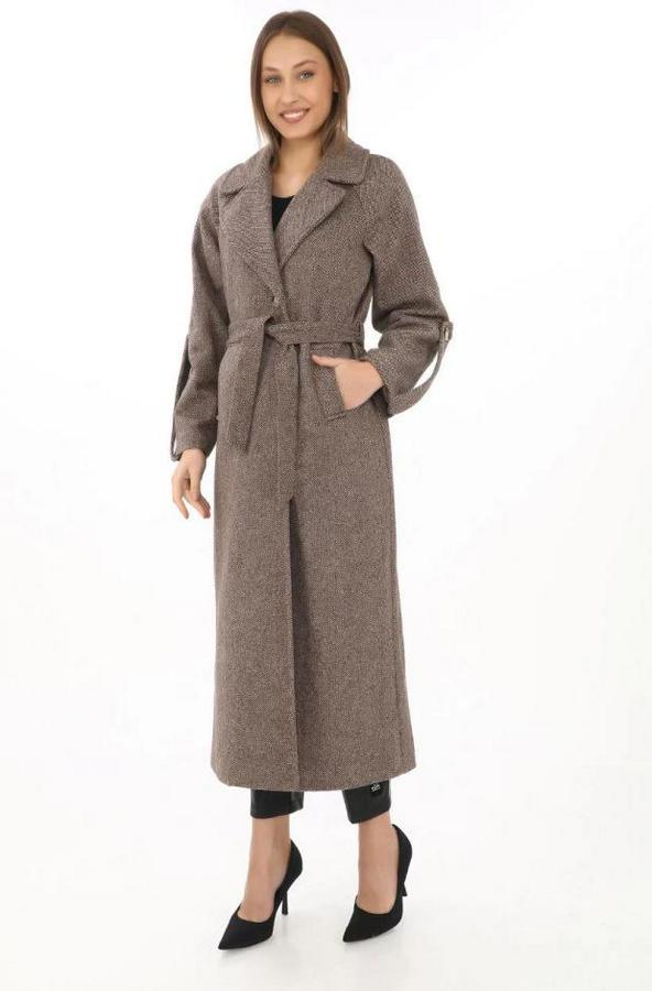 Uzun Kaşe Kaban – Yünlü Dokuma Kaşmir Kumaş, Kruvaze Yaka, Kuşaklı Astarlı Tesettür Uyumlu Şık Kışlık Siyah Model- Vizon