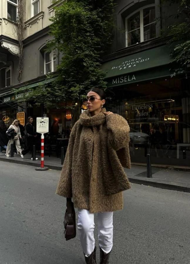 Yün Cıkartılabilen Atkılı ,Kaban Ikili Takım- Kahve