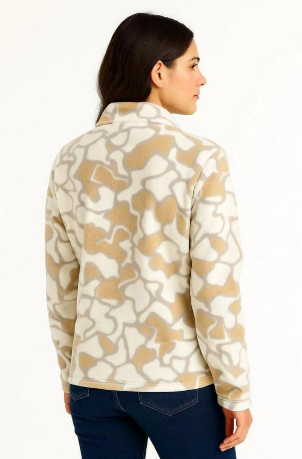 Kadin Yarım Fermuarlı Desenli Polar Sweat Yakalı, Uzun Kollu, Oversize Rahat Kalıp